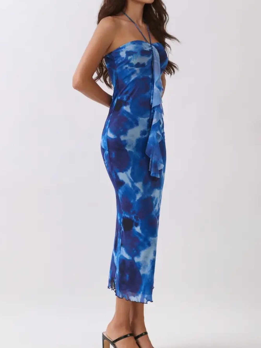 Heart & Hips 💙 Blue Printed Halter Neck Mermaid Maxi Dress